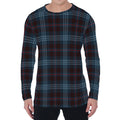 Dark Blue Tartan Pattern Print Men's Long Sleeve T-Shirt