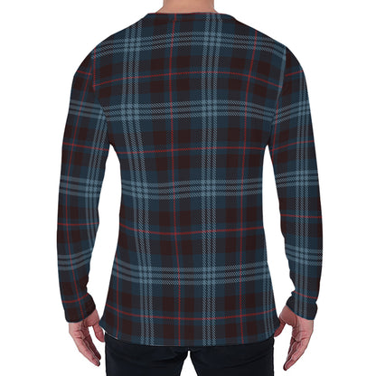 Dark Blue Tartan Pattern Print Men's Long Sleeve T-Shirt