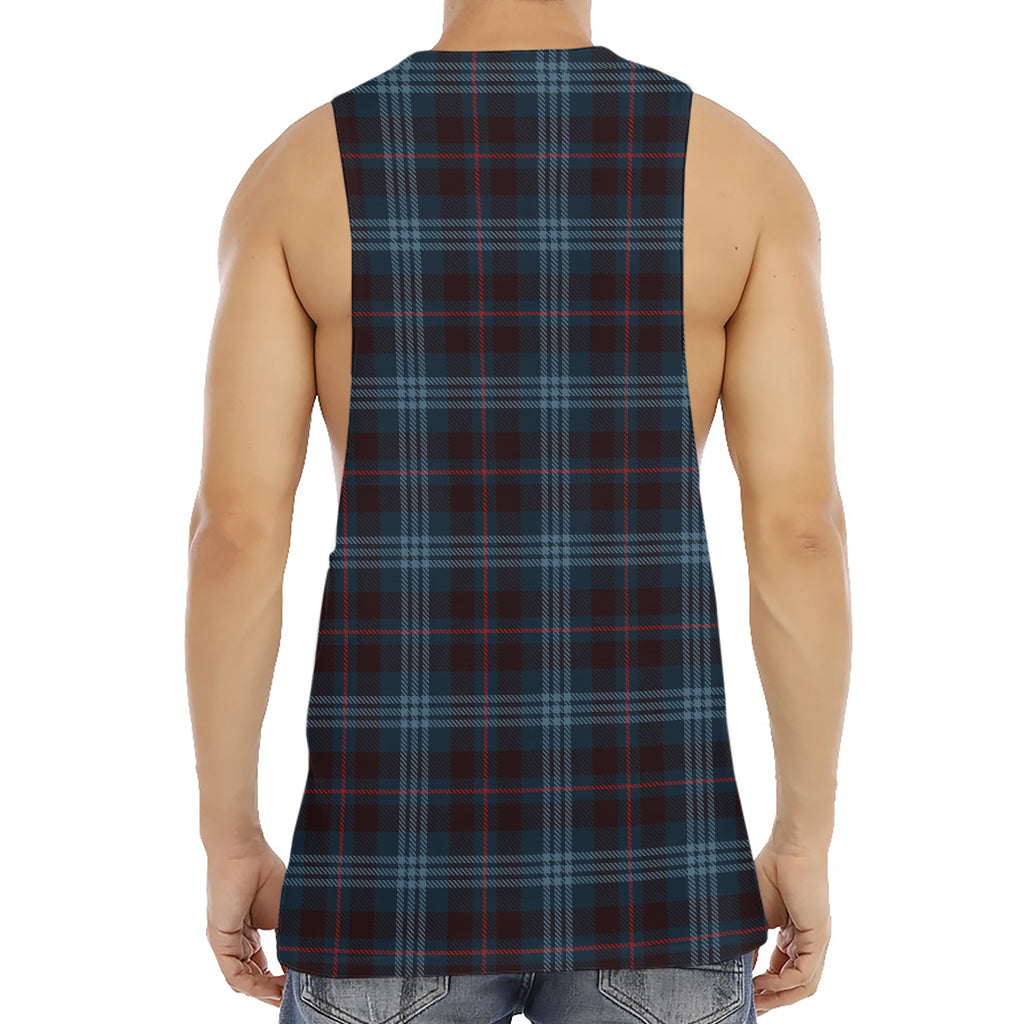 Dark Blue Tartan Pattern Print Men's Muscle Tank Top