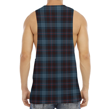 Dark Blue Tartan Pattern Print Men's Muscle Tank Top
