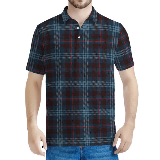 Dark Blue Tartan Pattern Print Men's Polo Shirt