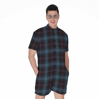 Dark Blue Tartan Pattern Print Men's Rompers