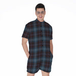 Dark Blue Tartan Pattern Print Men's Rompers