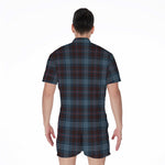 Dark Blue Tartan Pattern Print Men's Rompers