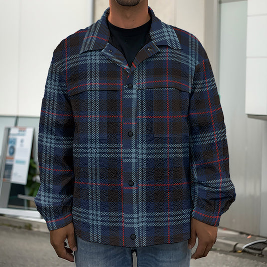 Dark Blue Tartan Pattern Print Men's Shirt Jacket