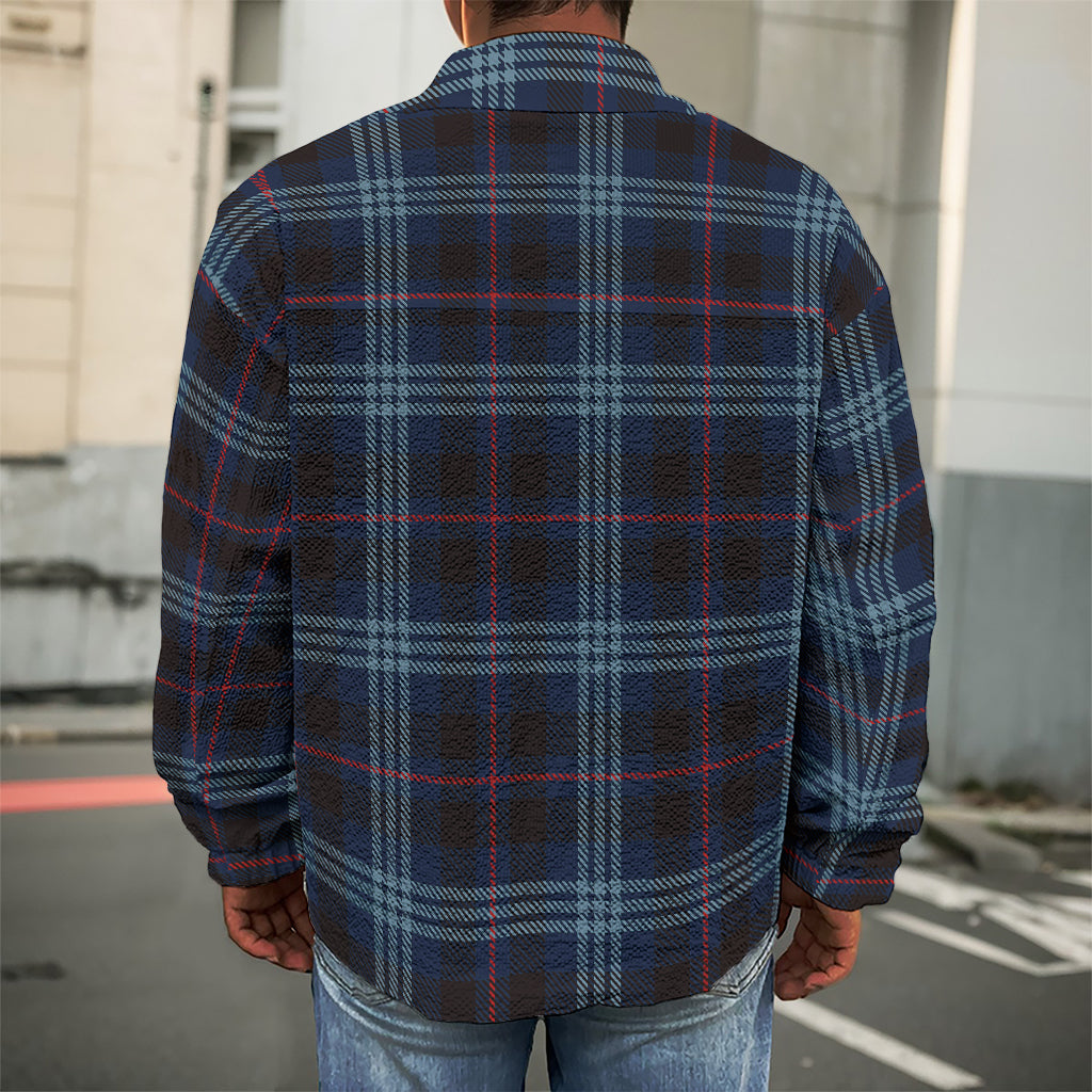 Dark Blue Tartan Pattern Print Men's Shirt Jacket