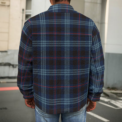 Dark Blue Tartan Pattern Print Men's Shirt Jacket