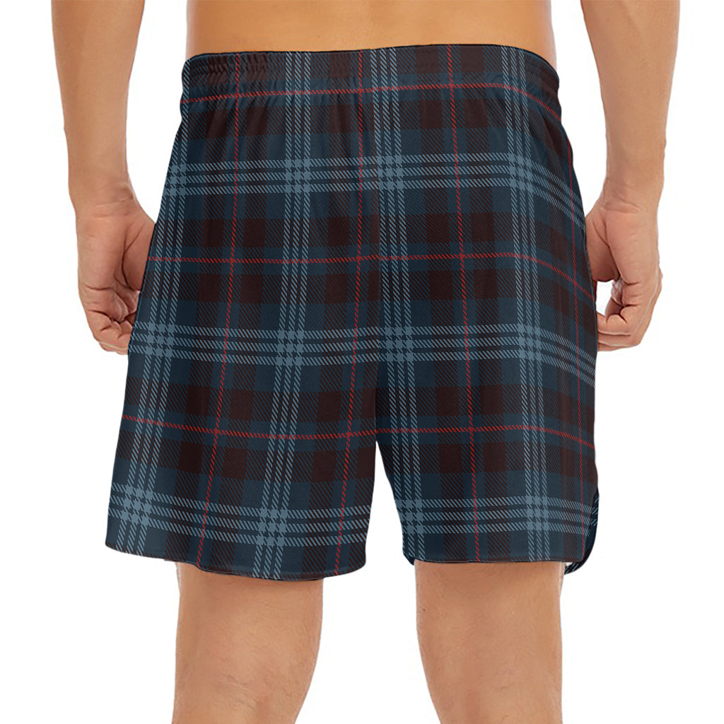 Dark Blue Tartan Pattern Print Men's Split Running Shorts