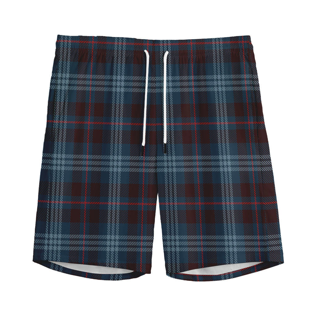 Dark Blue Tartan Pattern Print Men's Sports Shorts
