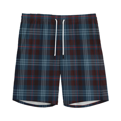 Dark Blue Tartan Pattern Print Men's Sports Shorts