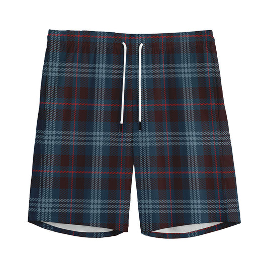 Dark Blue Tartan Pattern Print Men's Sports Shorts