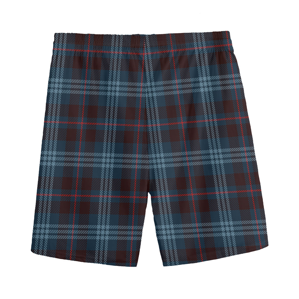 Dark Blue Tartan Pattern Print Men's Sports Shorts