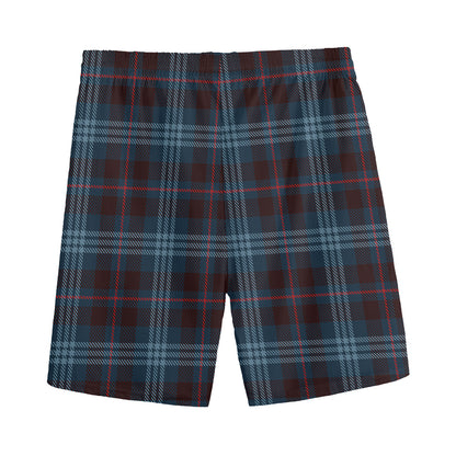 Dark Blue Tartan Pattern Print Men's Sports Shorts