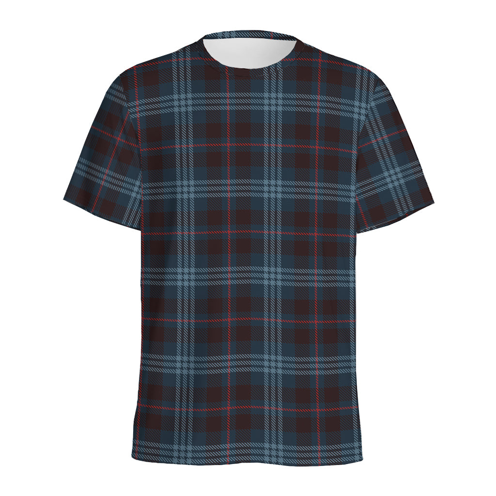 Dark Blue Tartan Pattern Print Men's Sports T-Shirt