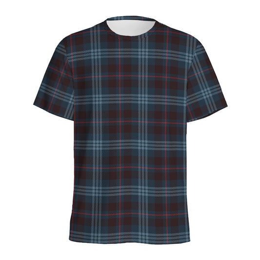 Dark Blue Tartan Pattern Print Men's Sports T-Shirt
