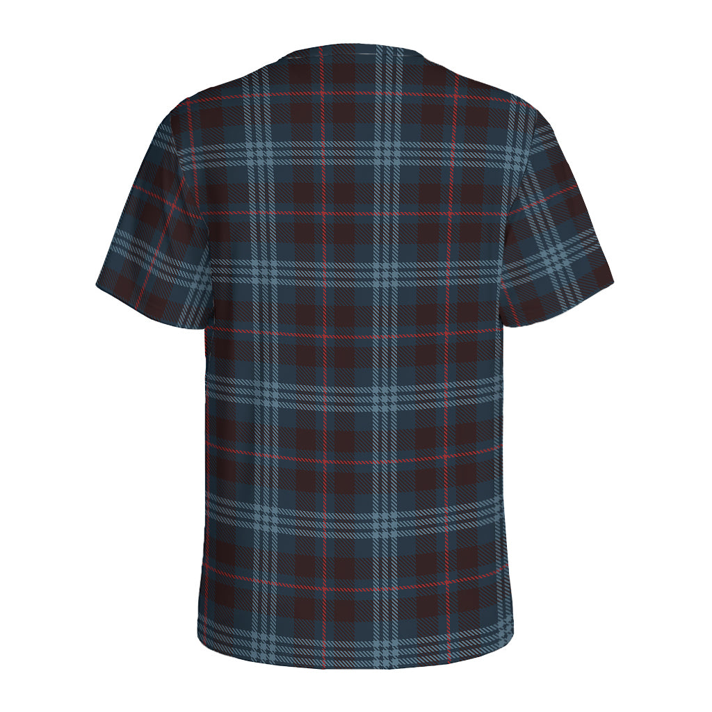 Dark Blue Tartan Pattern Print Men's Sports T-Shirt