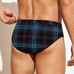Dark Blue Tartan Pattern Print Men's Swim Briefs