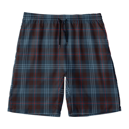 Dark Blue Tartan Pattern Print Men's Swim Trunks