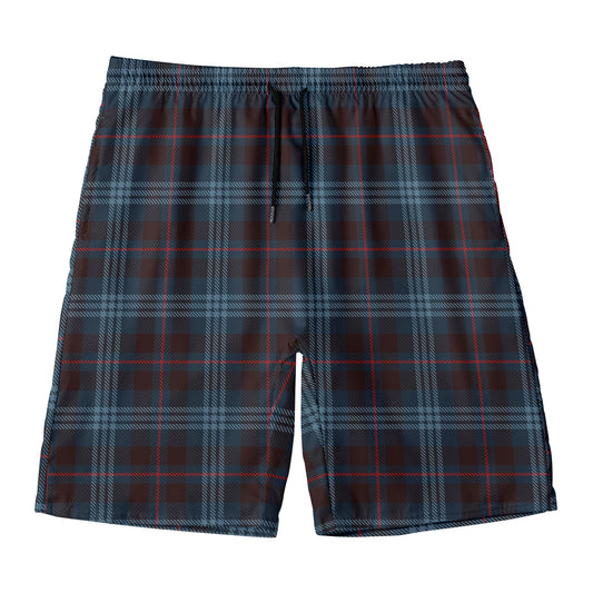 Dark Blue Tartan Pattern Print Men's Swim Trunks