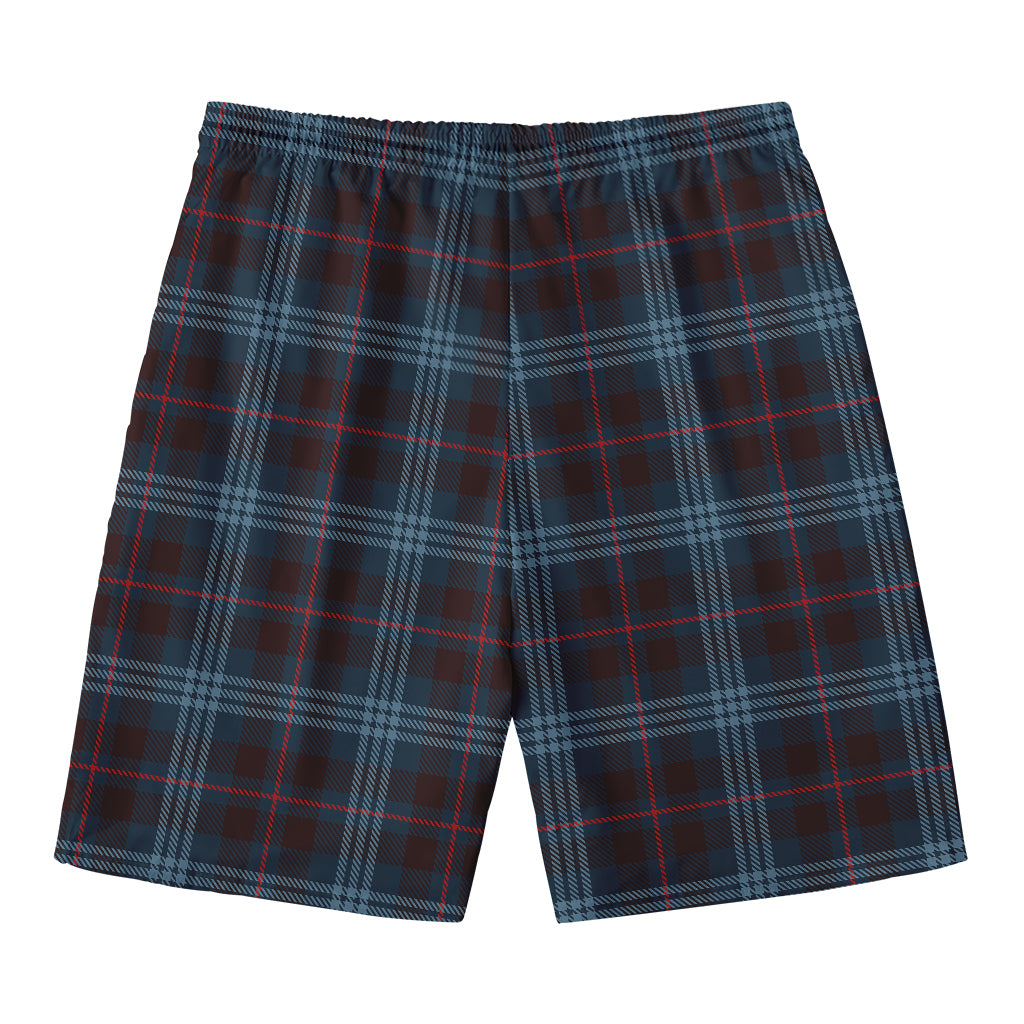 Dark Blue Tartan Pattern Print Men's Swim Trunks