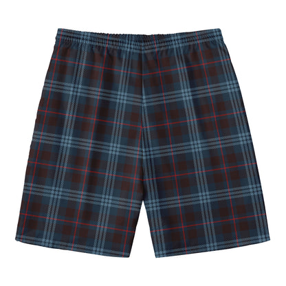 Dark Blue Tartan Pattern Print Men's Swim Trunks