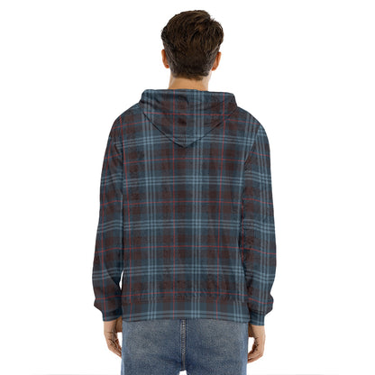 Dark Blue Tartan Pattern Print Men's Velvet Pullover Hoodie