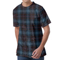 Dark Blue Tartan Pattern Print Men's Velvet T-Shirt