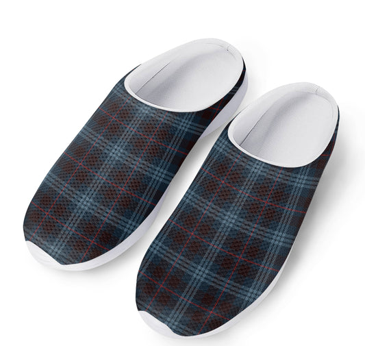 Dark Blue Tartan Pattern Print Mesh Casual Shoes