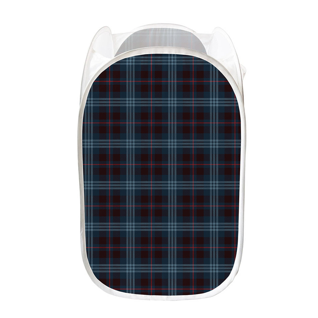 Dark Blue Tartan Pattern Print Mesh Laundry Hamper