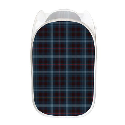 Dark Blue Tartan Pattern Print Mesh Laundry Hamper