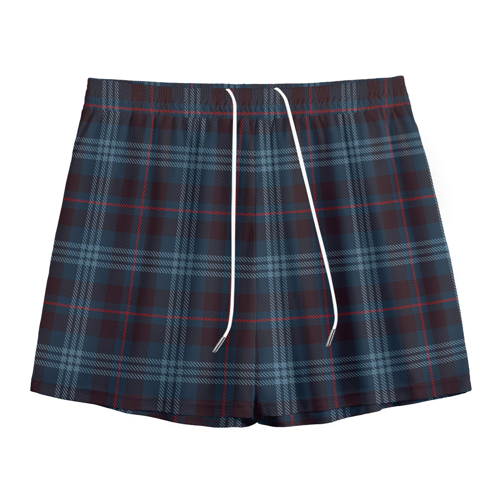 Dark Blue Tartan Pattern Print Mesh Shorts