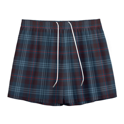 Dark Blue Tartan Pattern Print Mesh Shorts