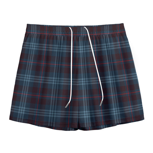 Dark Blue Tartan Pattern Print Mesh Shorts
