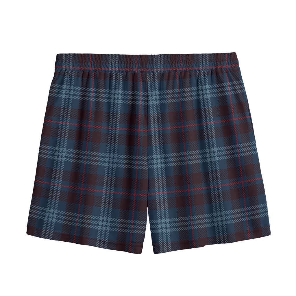 Dark Blue Tartan Pattern Print Mesh Shorts