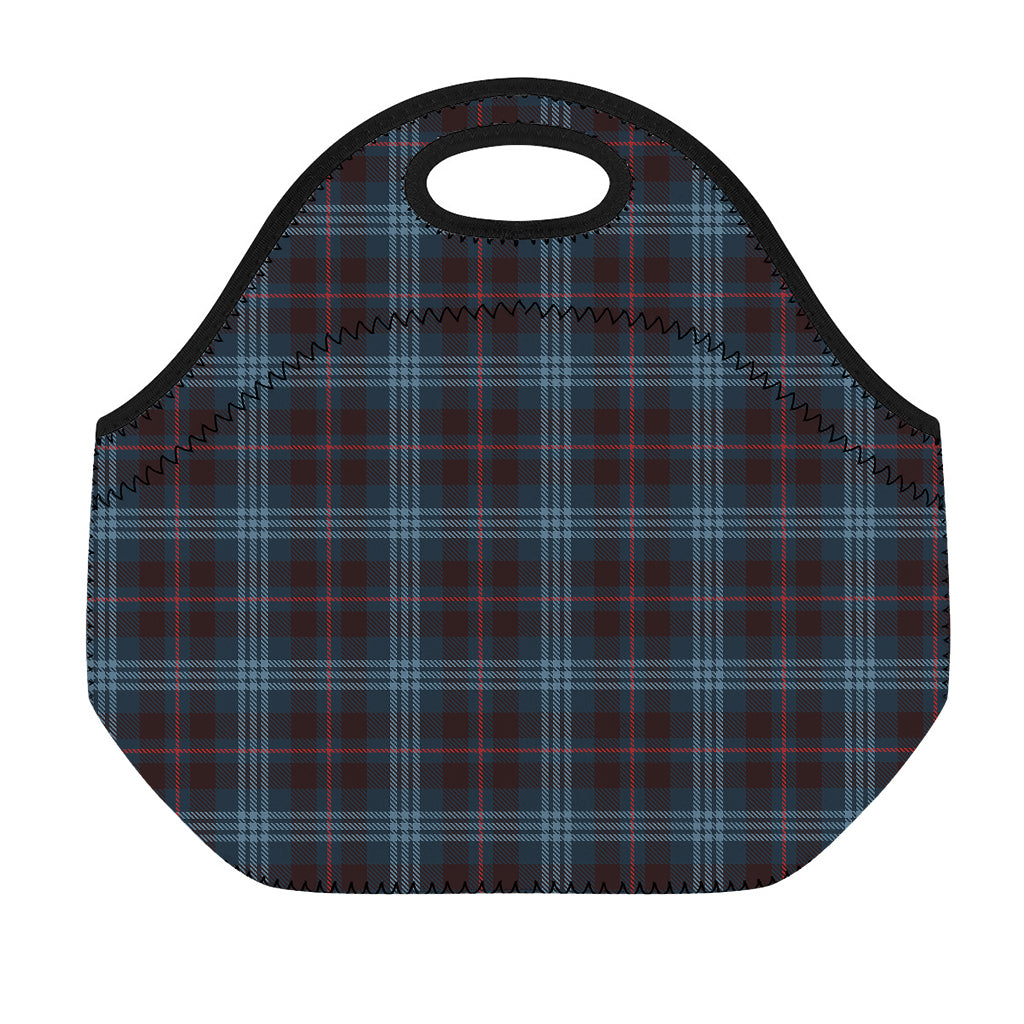 Dark Blue Tartan Pattern Print Neoprene Lunch Bag