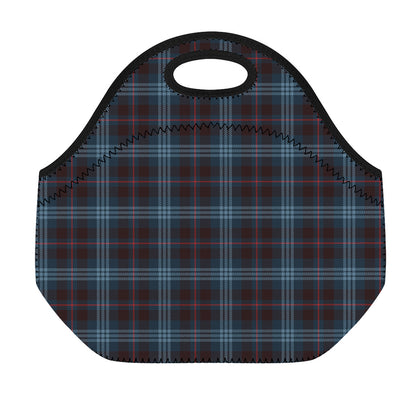 Dark Blue Tartan Pattern Print Neoprene Lunch Bag