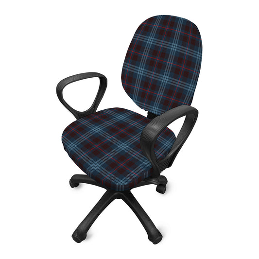 Dark Blue Tartan Pattern Print Office Chair Cover