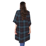 Dark Blue Tartan Pattern Print Open Front Beach Cover Up