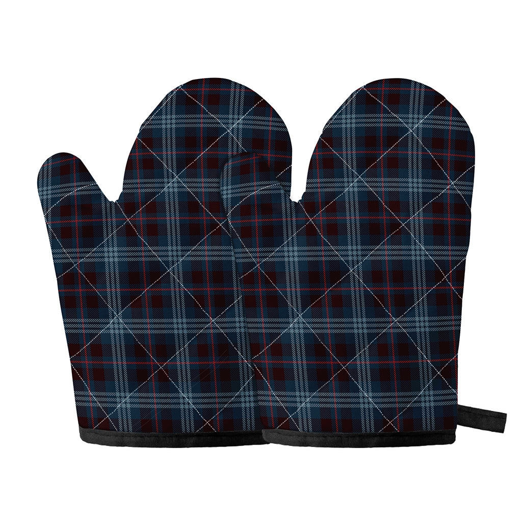 Dark Blue Tartan Pattern Print Oven Mitts
