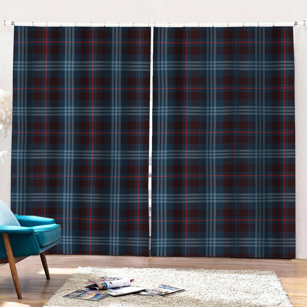 Dark Blue Tartan Pattern Print Pencil Pleat Curtains