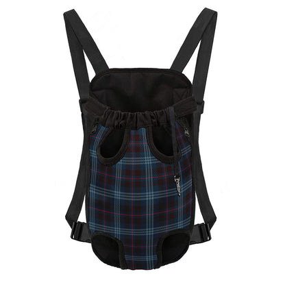 Dark Blue Tartan Pattern Print Pet Carrier Backpack