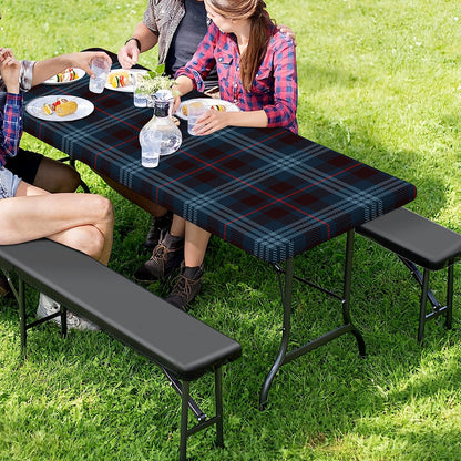 Dark Blue Tartan Pattern Print Picnic Table Cover