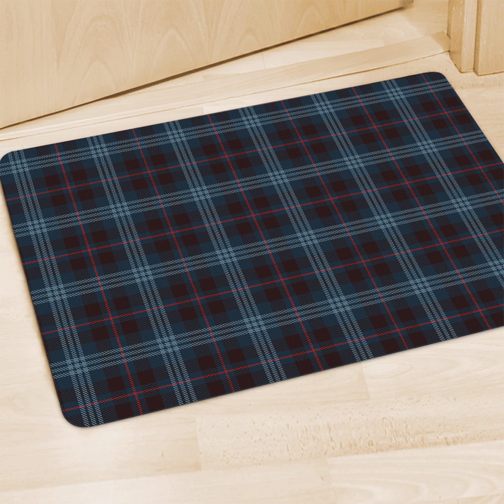 Dark Blue Tartan Pattern Print Polyester Doormat