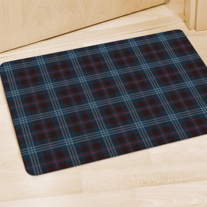 Dark Blue Tartan Pattern Print Polyester Doormat