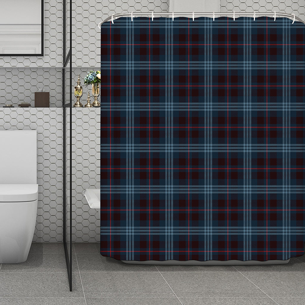 Dark Blue Tartan Pattern Print Polyester Shower Curtain