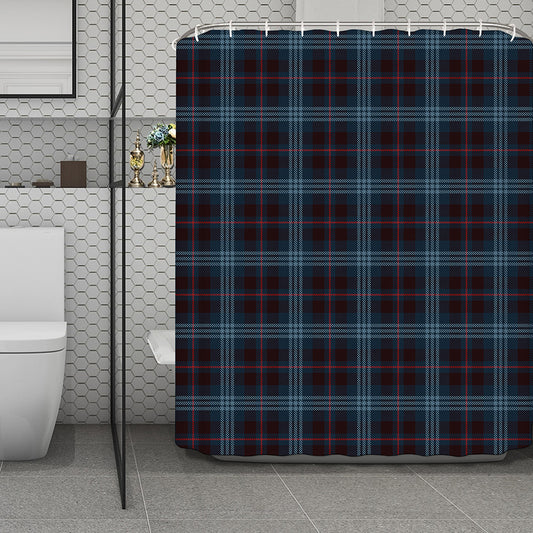 Dark Blue Tartan Pattern Print Polyester Shower Curtain