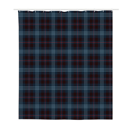 Dark Blue Tartan Pattern Print Polyester Shower Curtain
