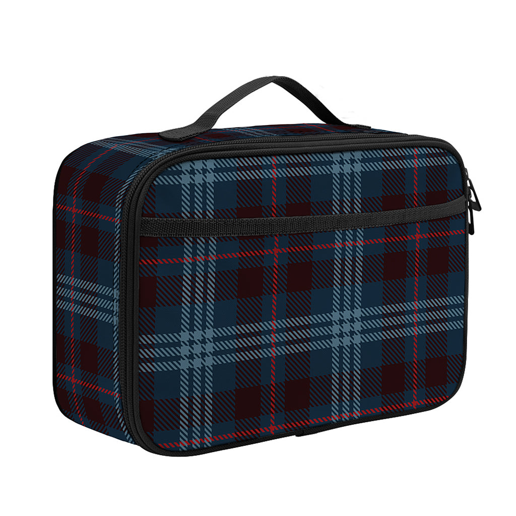 Dark Blue Tartan Pattern Print Portable Lunch Bag
