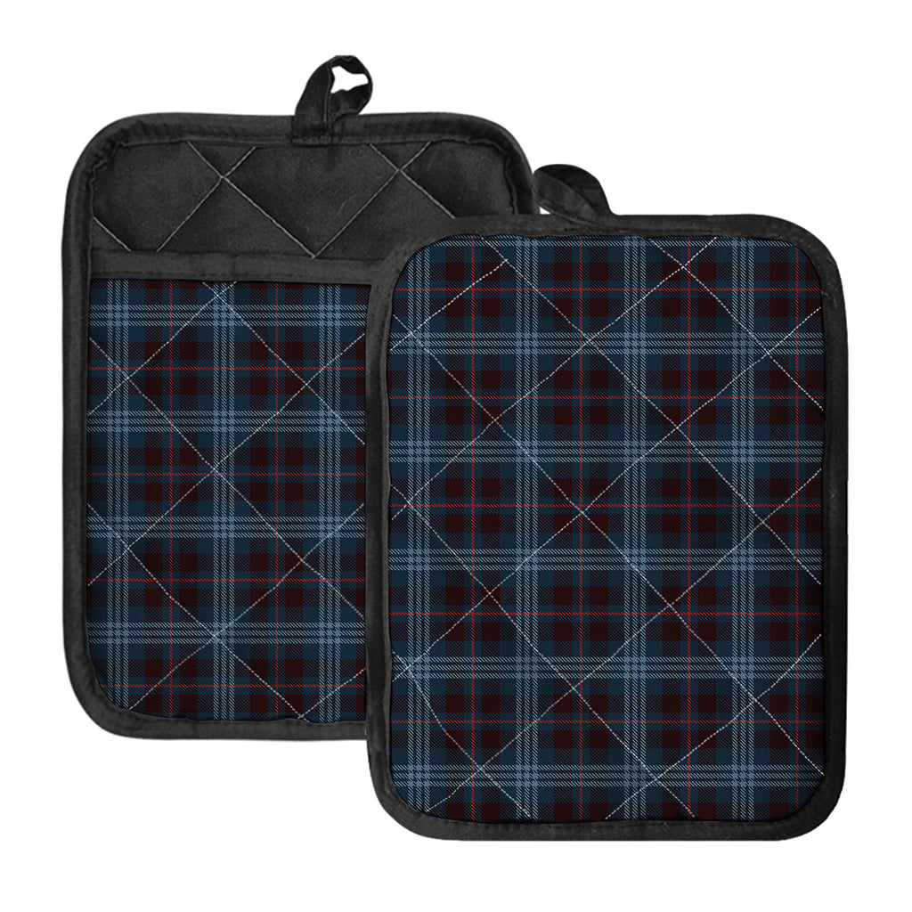 Dark Blue Tartan Pattern Print Pot Holders With Pocket