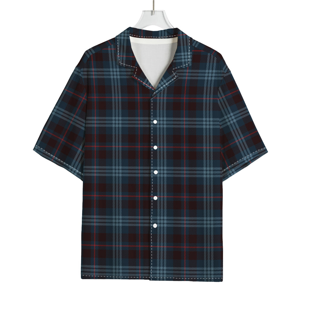 Dark Blue Tartan Pattern Print Rayon Hawaiian Shirt